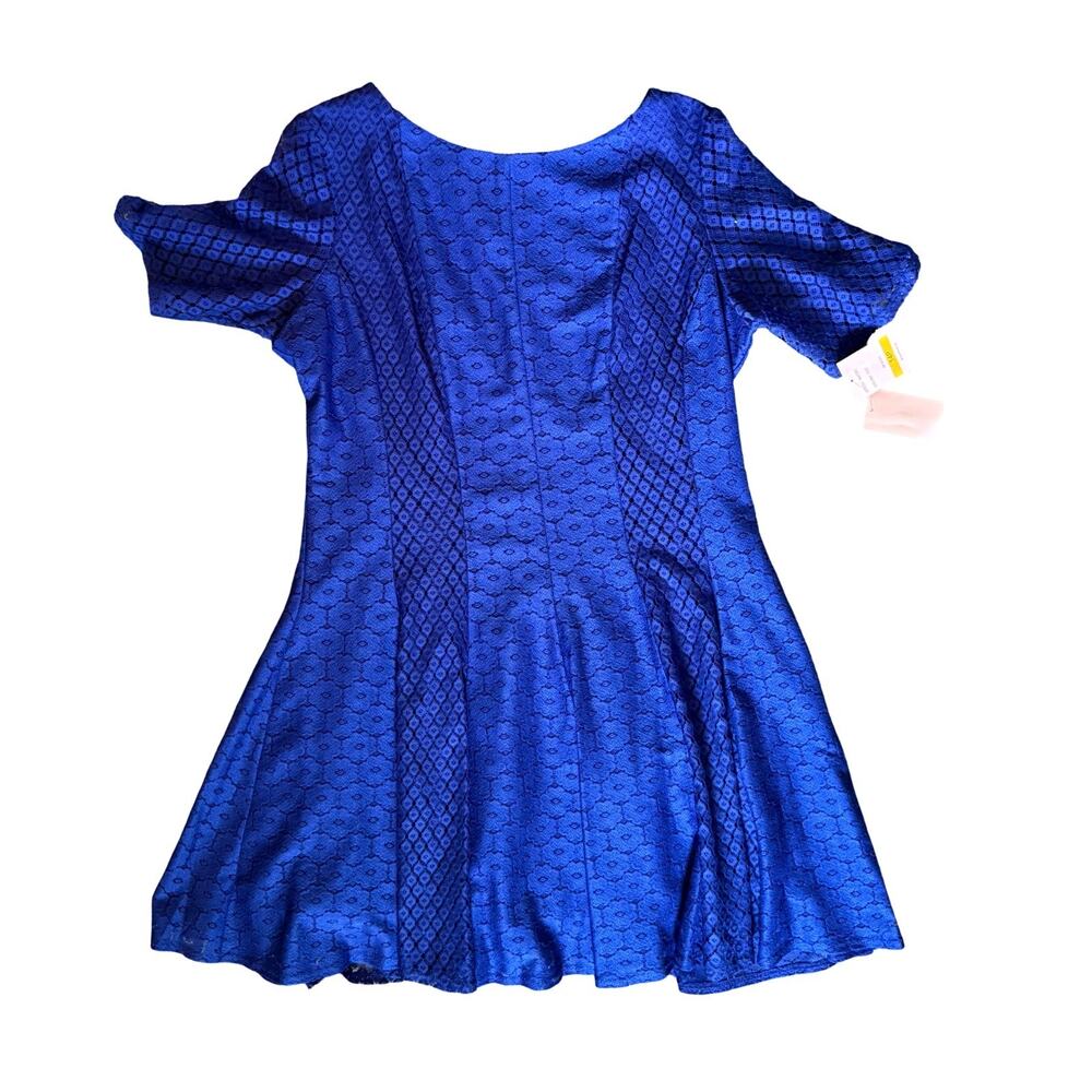 Danny & Nicole Dress Womens Size 14P Blue Lace Short Sleeve Back Zip Fit & Flare